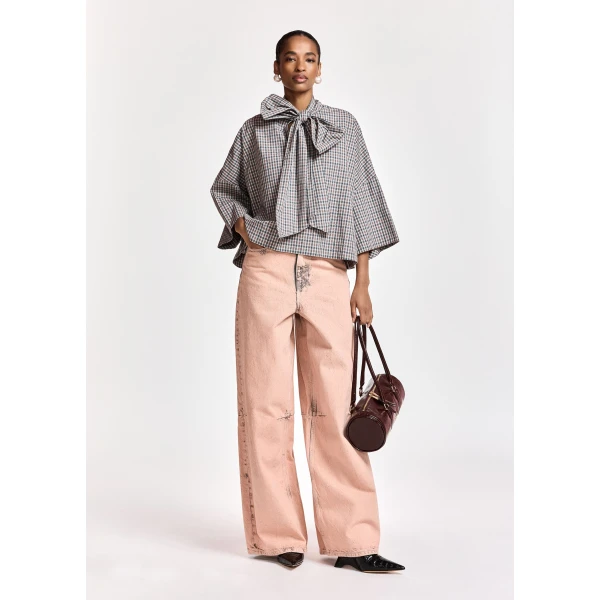 Essentiel Antwerp Light peach dirty-effect finish wide-leg jeans, view 2