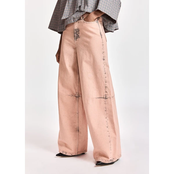 Essentiel Antwerp Light peach dirty-effect finish wide-leg jeans, view 3