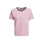Essentiel Antwerp Light pink T-shirt with dark green embellished collar Top