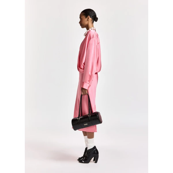 Essentiel Antwerp Light pink bias-cut midi skirt with back slit, view 4