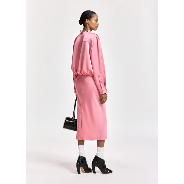 Essentiel Antwerp Light pink bias-cut midi skirt with back slit, view 5
