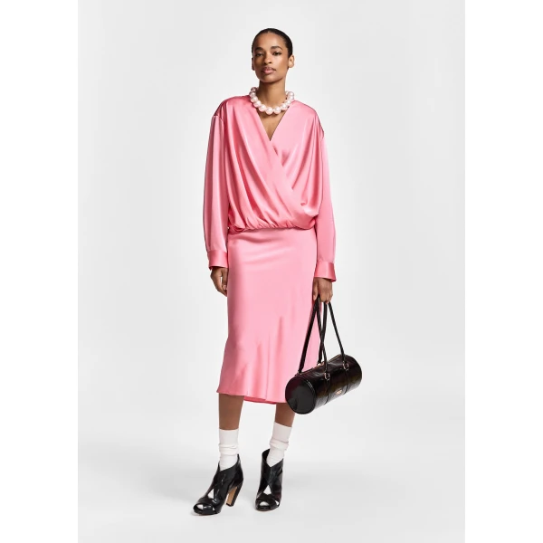 Essentiel Antwerp Light pink bias-cut midi skirt with back slit, view 6