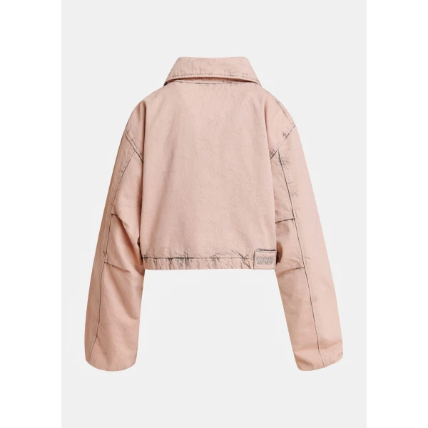 Essentiel Antwerp Light pink cropped cotton jacket with dark grey washed effect, view 2
