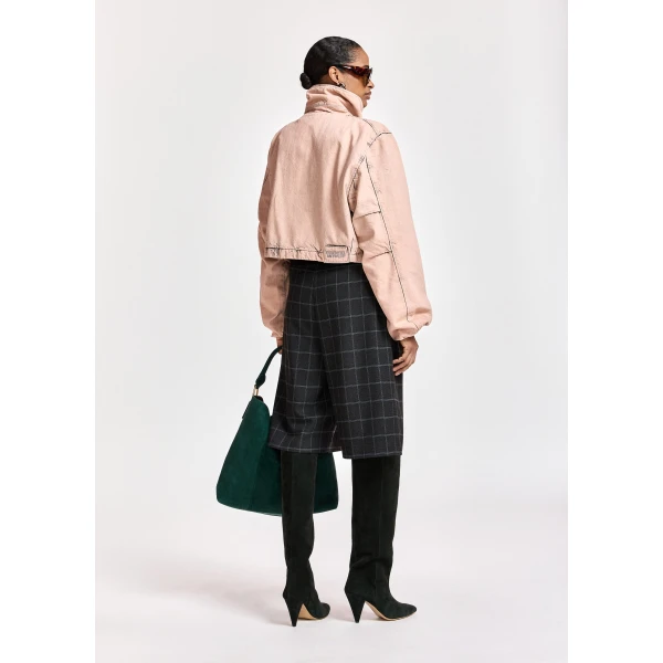 Essentiel Antwerp Light pink cropped cotton jacket with dark grey washed effect, view 6