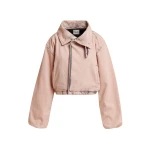 Essentiel Antwerp Light pink cropped cotton jacket with dark grey washed effect
