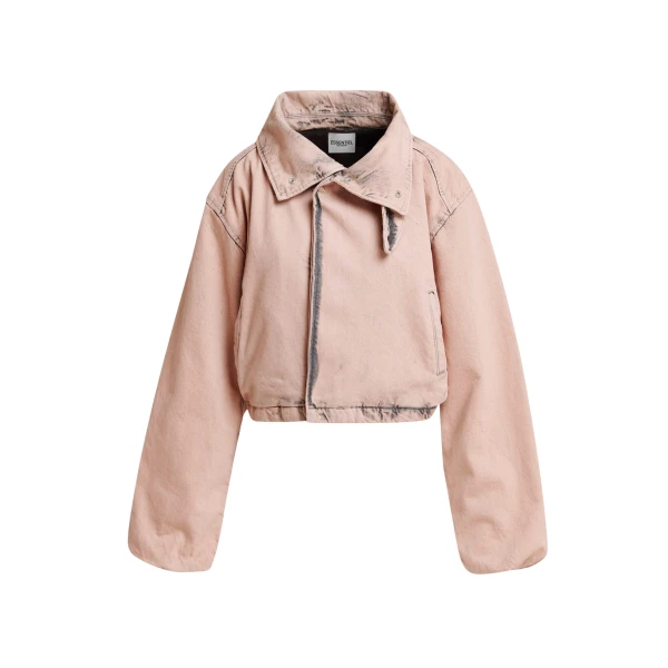 Essentiel Antwerp Light pink cropped cotton jacket with dark grey washed effect