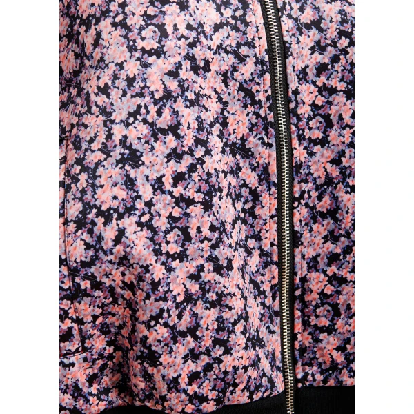 Essentiel Antwerp Light pink, navy and black floral bomber jacket with voluminous sleeves, view 6