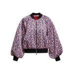 Essentiel Antwerp Light pink, navy and black floral bomber jacket with voluminous sleeves