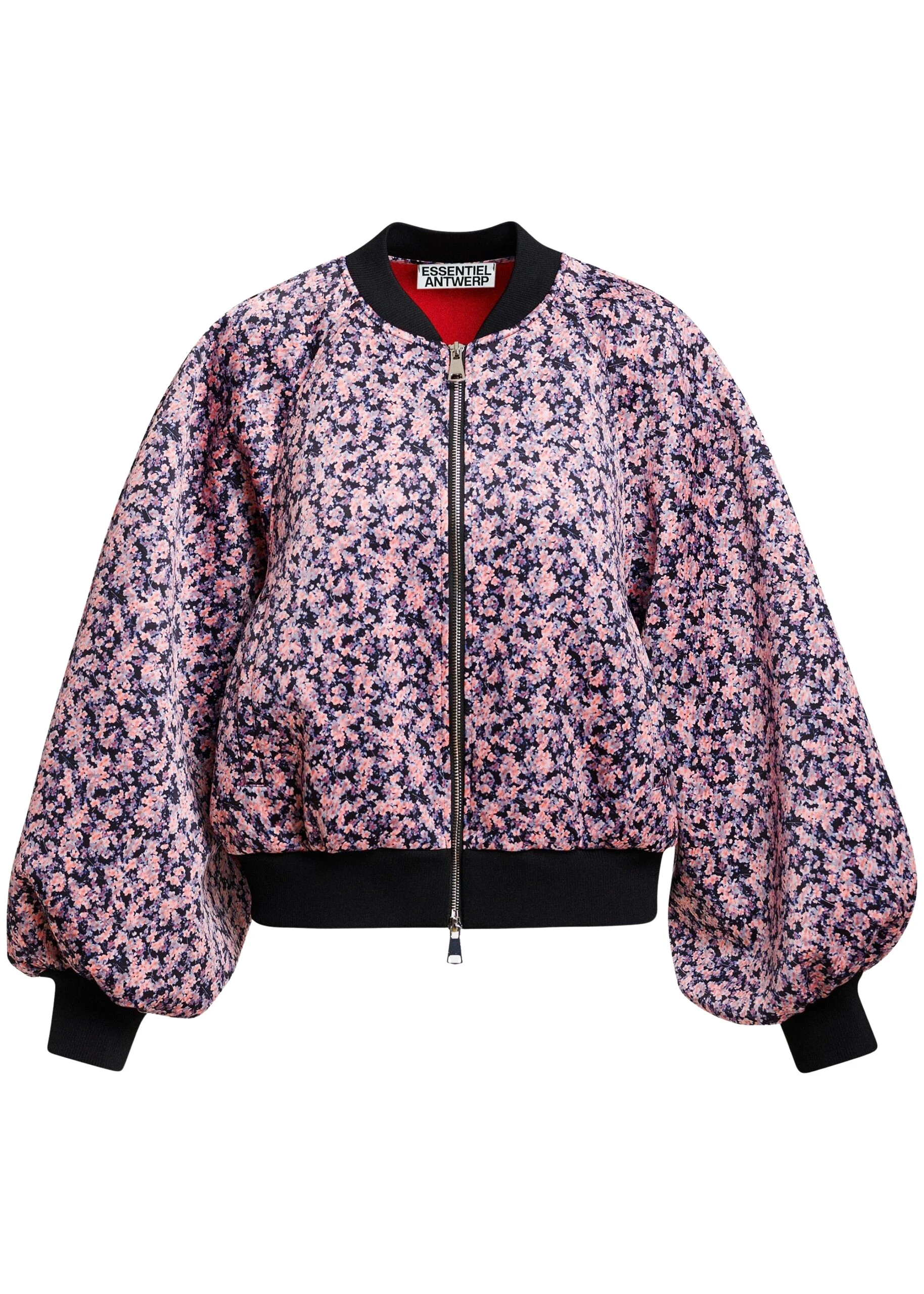 Essentiel-Antwerp-Light-pink-navy-and-black-floral-bomber-jacket-with-voluminous-sleeves-scaled38961_nobg Essentiel Antwerp Light pink, navy and black floral bomber jacket with voluminous sleeves