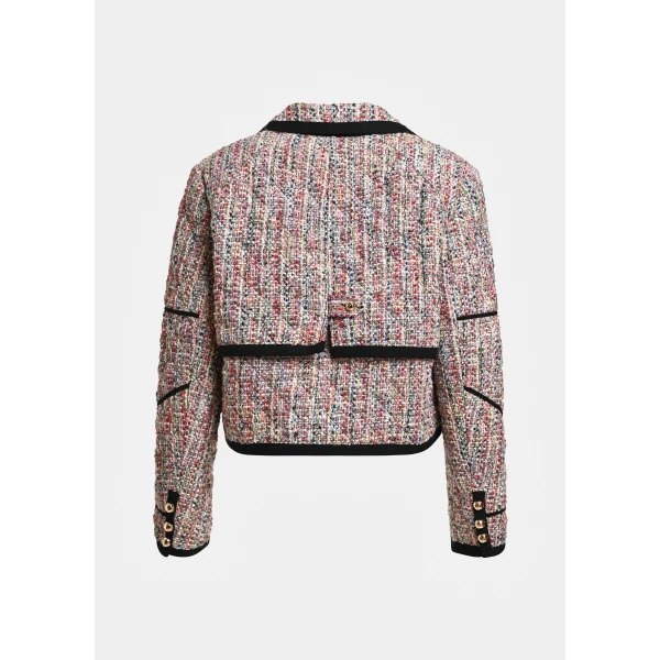 Essentiel Antwerp Multicolor cropped wool-blend jacket with black contrasting trims, view 2