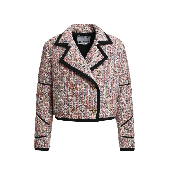 Essentiel Antwerp Multicolor cropped wool-blend jacket with black contrasting trims