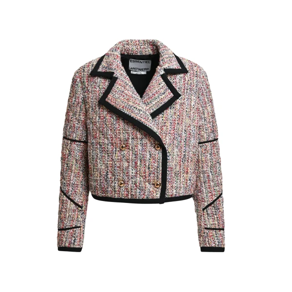 Essentiel Antwerp Multicolor cropped wool-blend jacket with black contrasting trims
