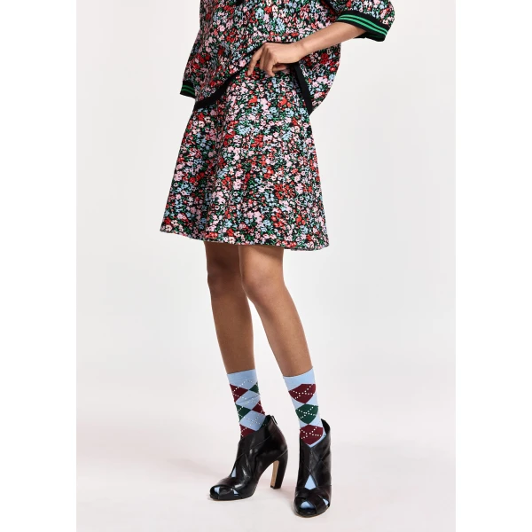 Essentiel Antwerp Multicolor floral jacquard flared mini skirt, view 3