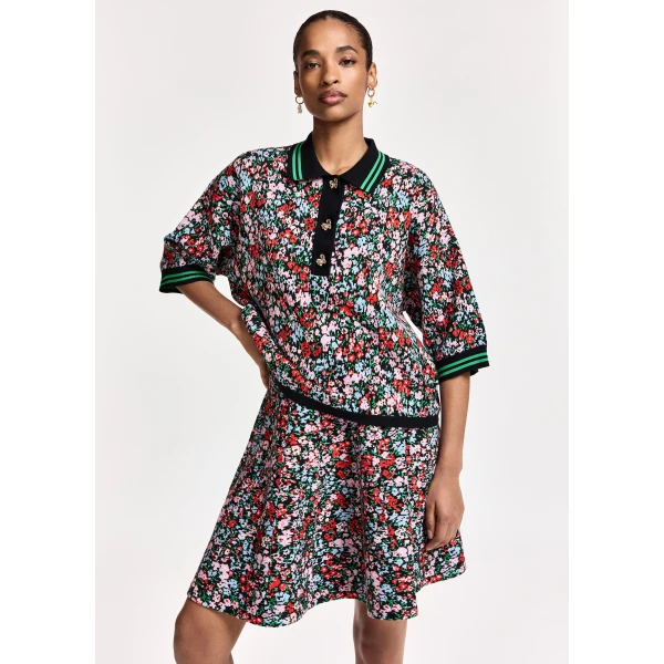 Essentiel Antwerp Multicolor floral jacquard flared mini skirt, view 5