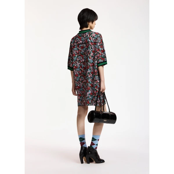 Essentiel Antwerp Multicolor floral polo mini dress with striped ribbed trims, view 6