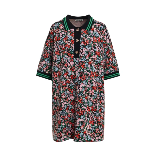 Essentiel Antwerp Multicolor floral polo mini dress with striped ribbed trims