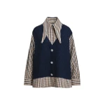 Essentiel Antwerp Navy, brown and off-white layered knit vest shirt