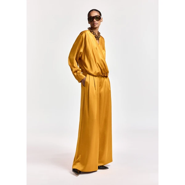 Essentiel Antwerp Ochre draped wrap top with V-neck, view 4