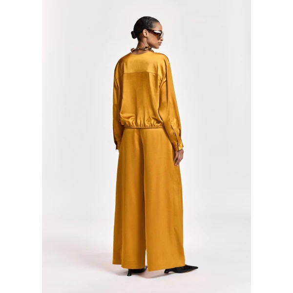 Essentiel Antwerp Ochre draped wrap top with V-neck, view 5