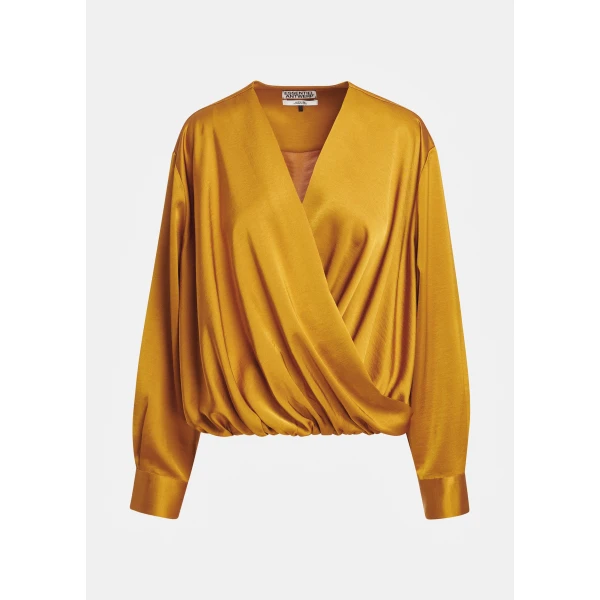 Essentiel Antwerp Ochre draped wrap top with V-neck