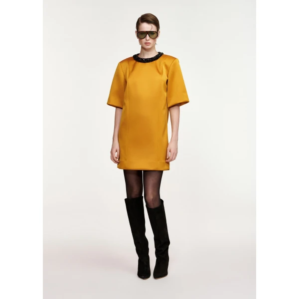 Essentiel Antwerp Ochre mini dress with embellished neckline, view 2