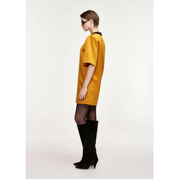 Essentiel Antwerp Ochre mini dress with embellished neckline, view 3