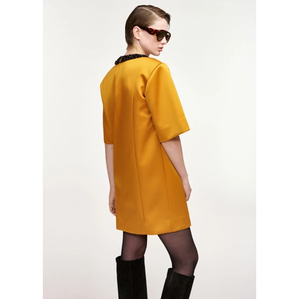 Essentiel Antwerp Ochre mini dress with embellished neckline, view 4