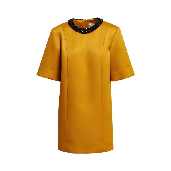 Essentiel Antwerp Ochre mini dress with embellished neckline