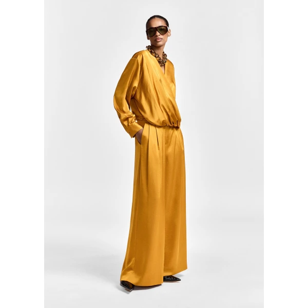Essentiel Antwerp Ochre wide-leg satin pants, view 6