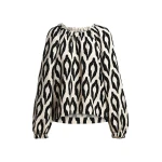 Essentiel Antwerp Off-white and black printed top with gathered neckline