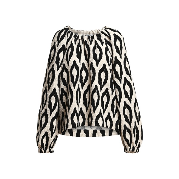 Essentiel Antwerp Off-white and black printed top with gathered neckline