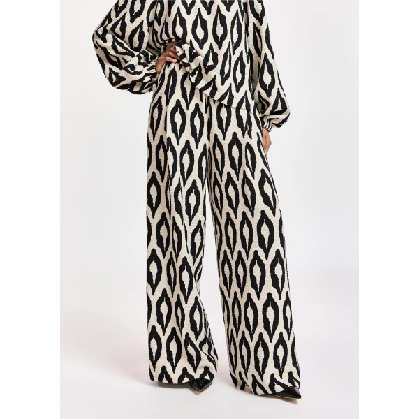 Essentiel Antwerp Off-white and black printed wide-leg pants, view 3