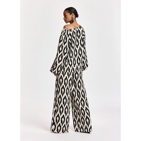 Essentiel Antwerp Off-white and black printed wide-leg pants, view 5