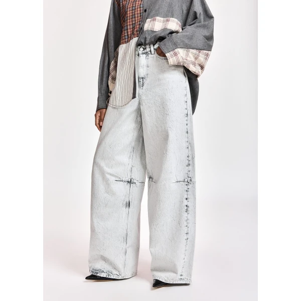 Essentiel Antwerp Off-white dirty-effect finish wide-leg jeans, view 3
