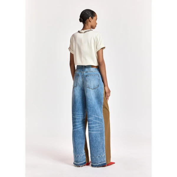 Essentiel Antwerp Off-white organic cotton T-shirt with chain-embellished neckline Top, view 5