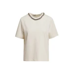 Essentiel Antwerp Off-white organic cotton T-shirt with chain-embellished neckline Top