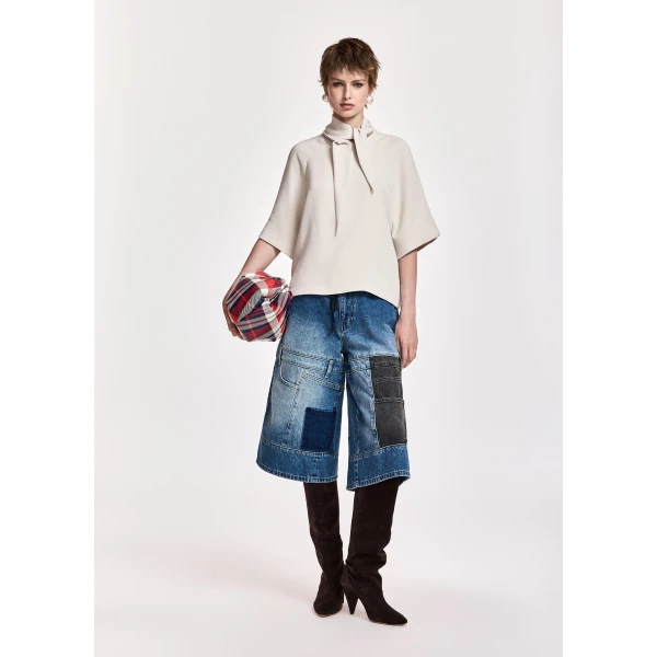 Essentiel Antwerp Off-white scarf-like collar top, view 3