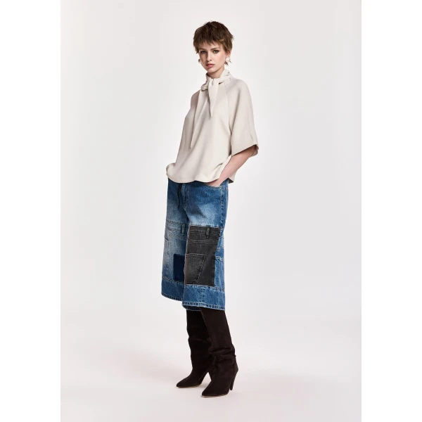 Essentiel Antwerp Off-white scarf-like collar top, view 4
