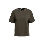 Essentiel Antwerp Olive green organic cotton T-shirt with chain-embellished neckline Top