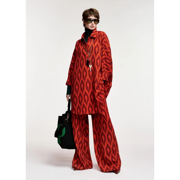 Essentiel Antwerp Orange and burgundy printed oversized mini dress, view 2