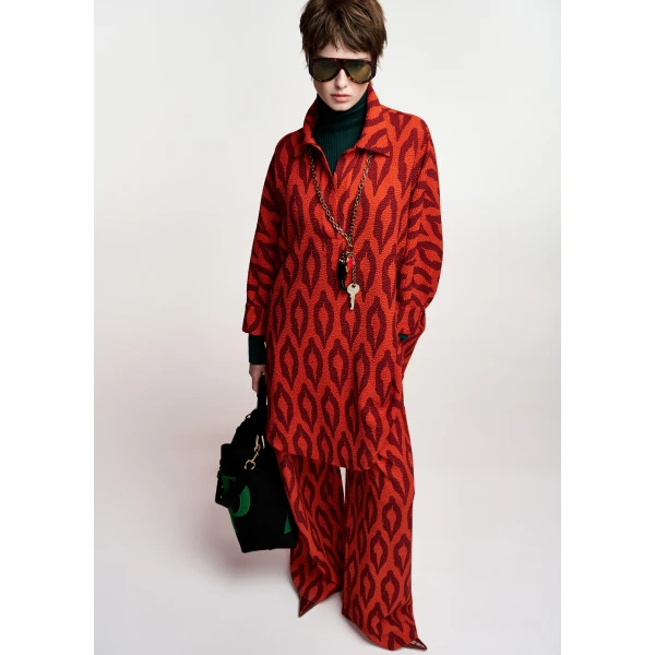 Essentiel Antwerp Orange and burgundy printed oversized mini dress, view 3
