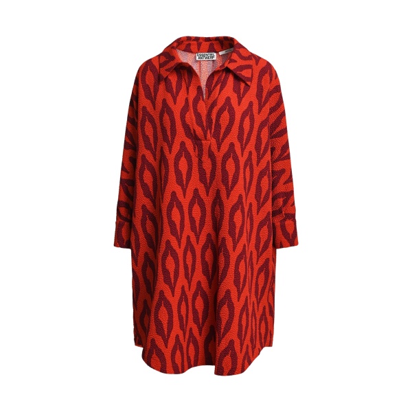 Essentiel Antwerp Orange and burgundy printed oversized mini dress