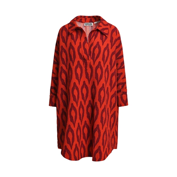 Essentiel Antwerp Orange and burgundy printed oversized mini dress