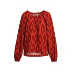 Essentiel Antwerp Orange and burgundy printed top with gathered neckline