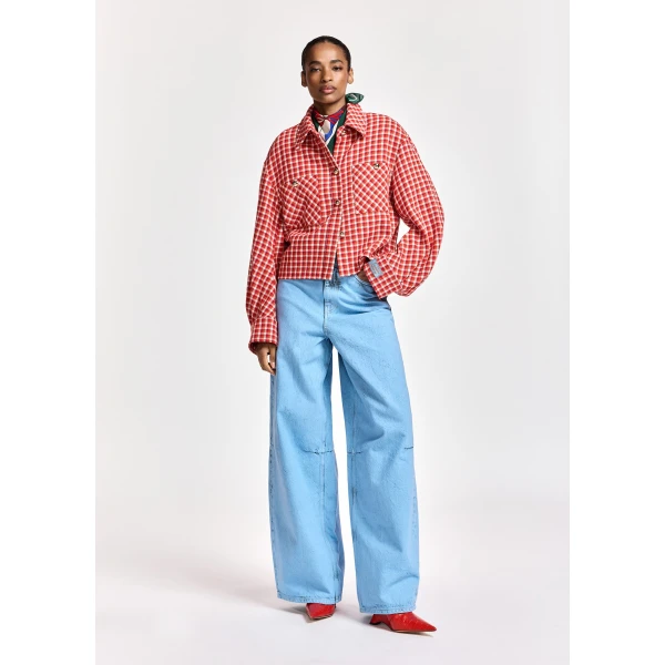 Essentiel Antwerp Orange and cream checked wool-blend jacket with patch pockets, view 3