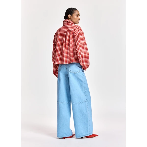 Essentiel Antwerp Orange and cream checked wool-blend jacket with patch pockets, view 5