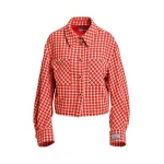 Essentiel Antwerp Orange and cream checked wool-blend jacket with patch pockets