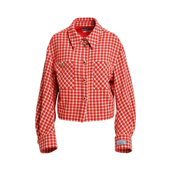 Essentiel Antwerp Orange and cream checked wool-blend jacket with patch pockets