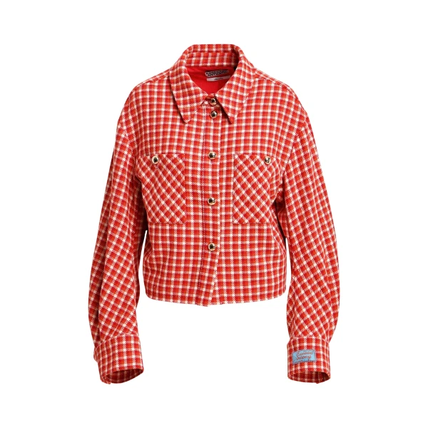 Essentiel Antwerp Orange and cream checked wool-blend jacket with patch pockets