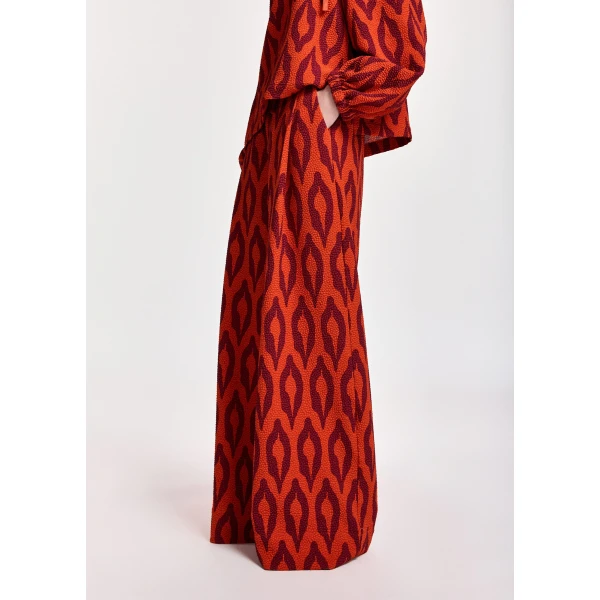Essentiel Antwerp Orange and dark red printed wide-leg pants, view 3